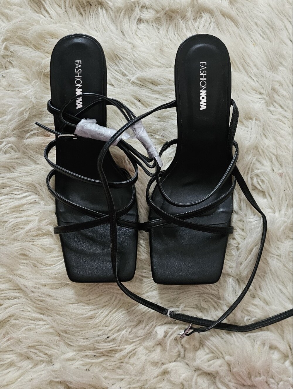 Fashion Nova Black Strappy Square-Toe Sandals